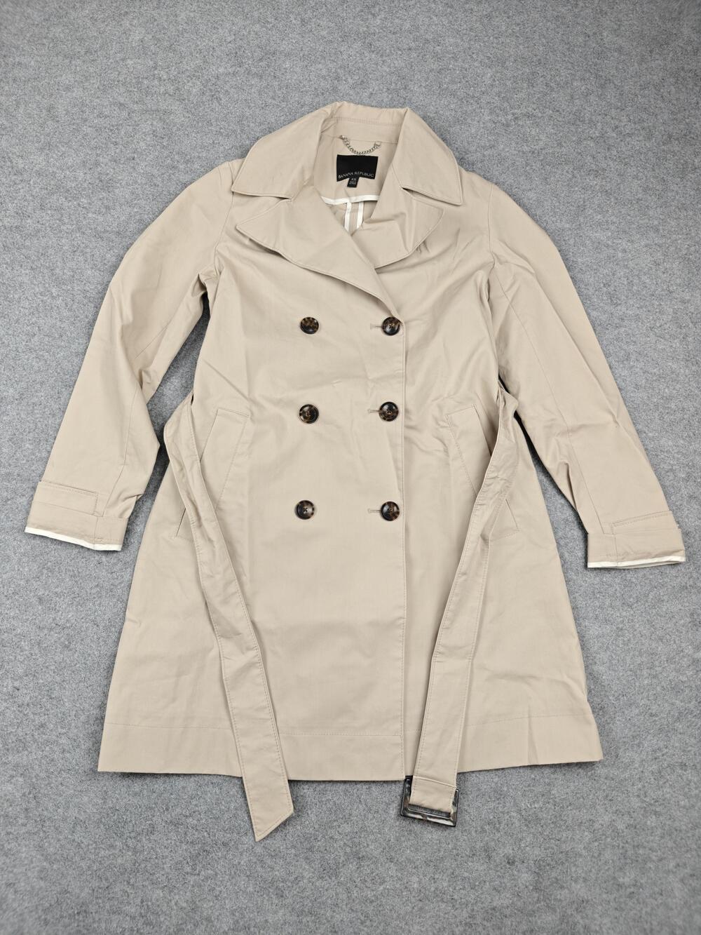 Banana Republic Coat Womens XS Beige Trench Belted Lined Pockets